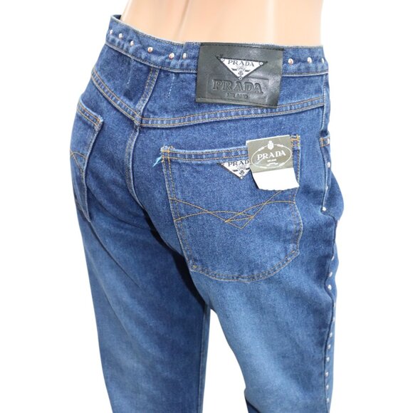 DESIGNER style High Waist Studded Rhinestone Denim Jeans Bootleg 30 - Picture 5 of 9